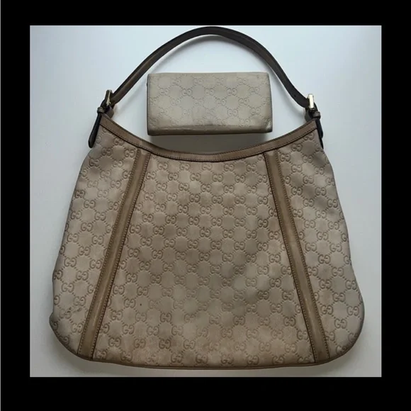 Authentic Gucci Guccissima Cream Beige Leather Trifold Wallet Gold Hardware - Picture 5 of 5